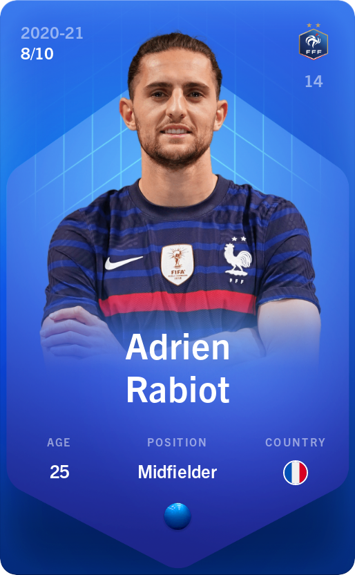 Sorare - Sorare Official - Adrien Rabiot 2020-21 • Super Rare 8/10 - NFT # 96354892800834404332880302684084906266890893254303771442145688022370720239002