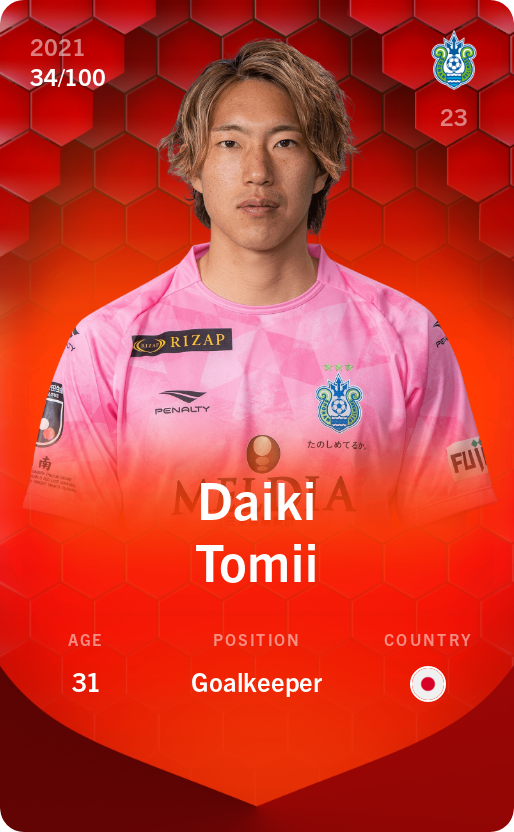 Sorare - Sorare Official - Daiki Tomii 2021-22 • Rare 34/100 - NFT # 96035433010893753003197659124870855952138801771760147057221139296867845962400