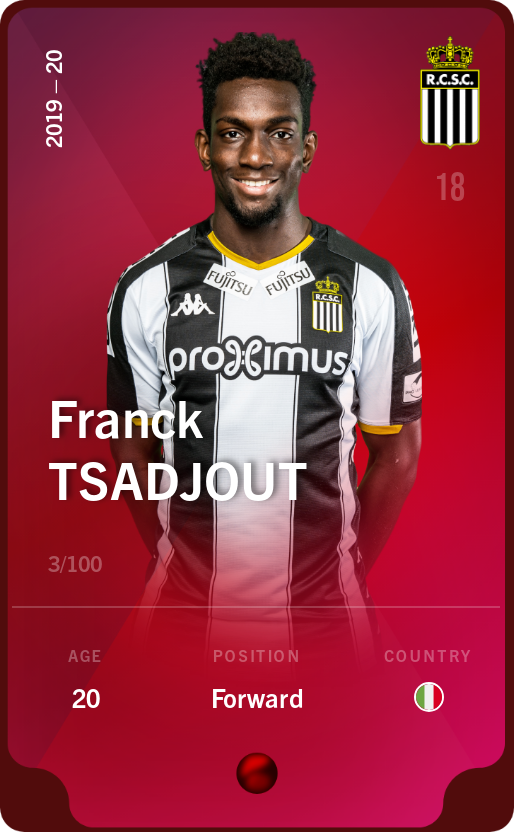 Sorare - Sorare Official - Franck Tsadjout 2019-20 • Rare 3/100 - NFT # 44752568980605867598499330013703930740058334066387516352071059389099718220726
