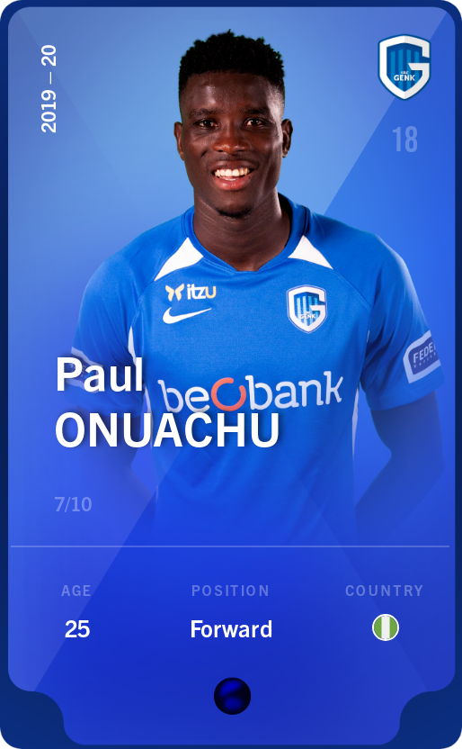 Sorare - Sorare Official - Paul Onuachu 2019-20 • Super Rare 7/10 - NFT # 26647802766107232975401741709687727121907277186469611574259639119081725403014