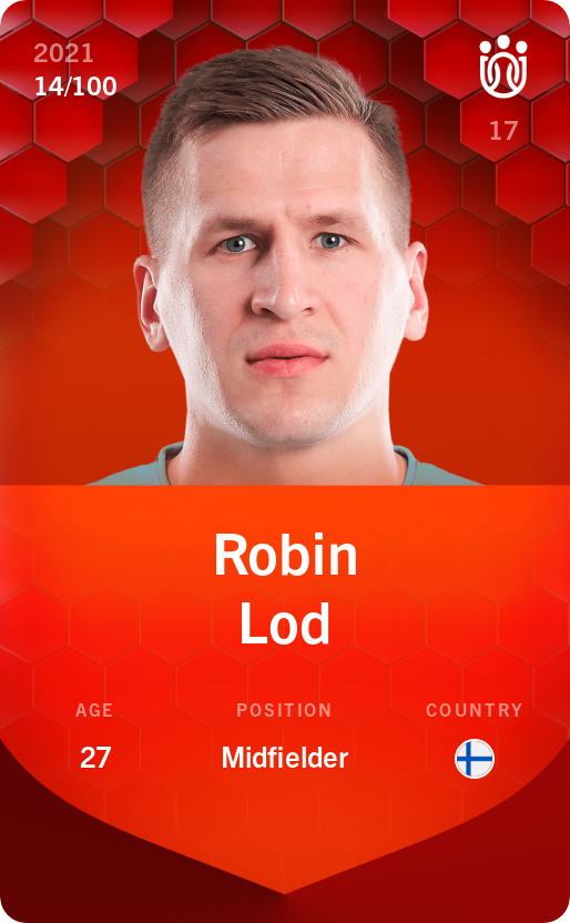 Sorare - Sorare Official - Robin Lod 2021-22 • Rare 14/100 - NFT # 105721761873763486247927309170245494422248651301358129082440262195938935547001