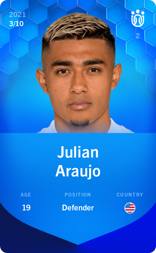 Sorare - Sorare Official - Julian Araujo 2021-22 • Super Rare 3/10 - NFT # 90447924330820599335426796388166285133028382486813374273634668581324709412229