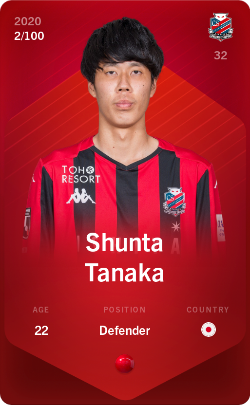 Sorare - Sorare Official - Shunta Tanaka 2020-21 • Rare 2/100 - NFT # 36430646600477078660977448559596684038427737291622185211855878913612818904145