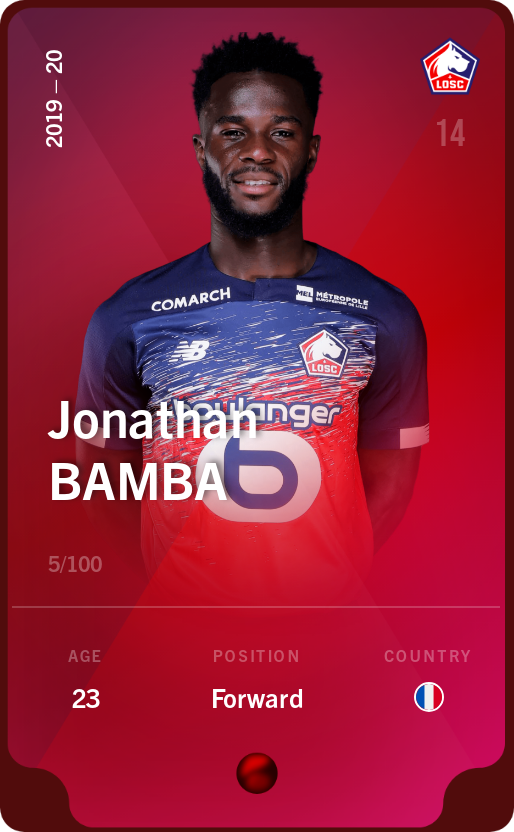 Sorare - Sorare Official - Jonathan Bamba 2019-20 • Rare 5/100 - NFT # 114089581194375970201282703675453131959154771098361987461132914642338940562847