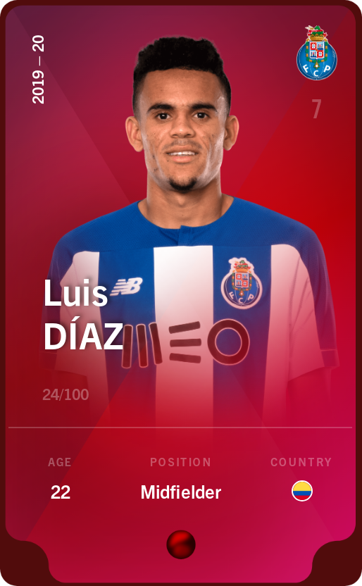 Sorare - Sorare Official - Luis Díaz 2019-20 • Rare 24/100 - NFT # 3953458716317488995735090227569031677138951750706009806396536240549080751984