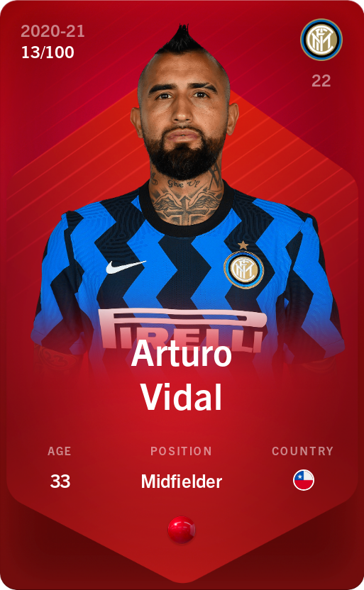 Sorare - Sorare Official - Arturo Vidal 2020-21 • Rare 13/100 - NFT # 22573602666009437507313995519163407754080839645394860328263400359171972898942
