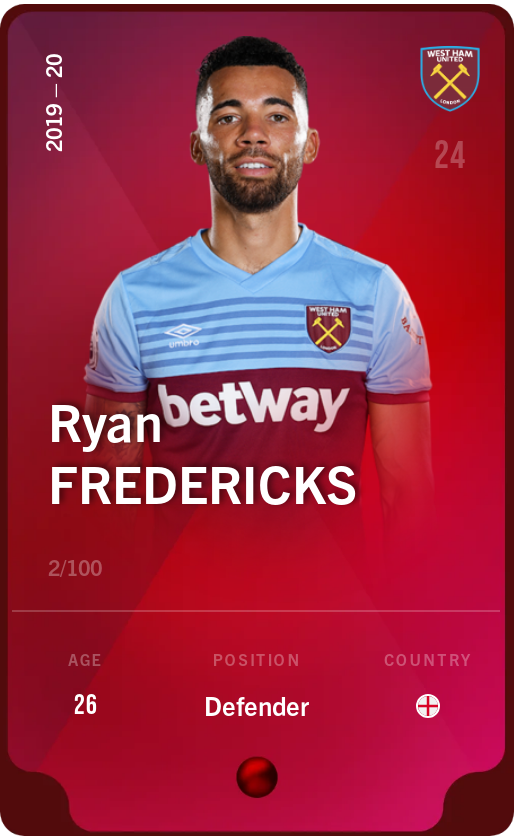 Sorare - Sorare Official - Ryan Fredericks 2019-20 • Rare 2/100 - NFT # 90227329309136674514384205169593651140298614162293900010707006419210204557110