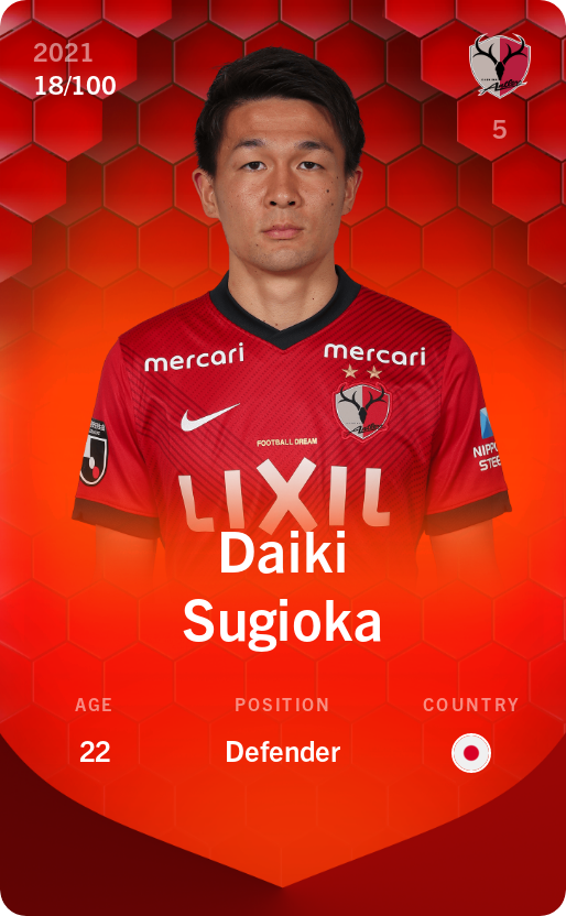 Sorare - Sorare Official - Daiki Sugioka 2021-22 • Rare 18/100 - NFT # 54586084421208743515409369826557683759374003681719709915669484003779536768381
