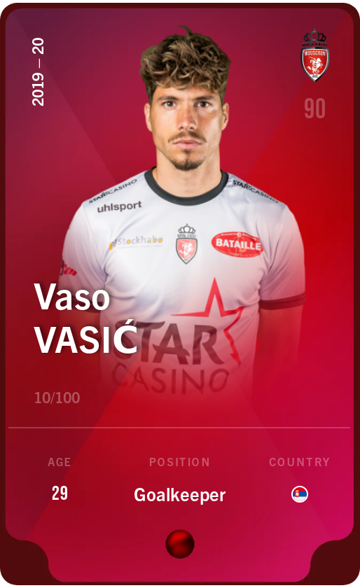 Sorare - Sorare Official - Vaso Vasić 2019-20 • Rare 10/100 - NFT # 61186478332598239331027747349387440230664521981300443223045311297585027036193