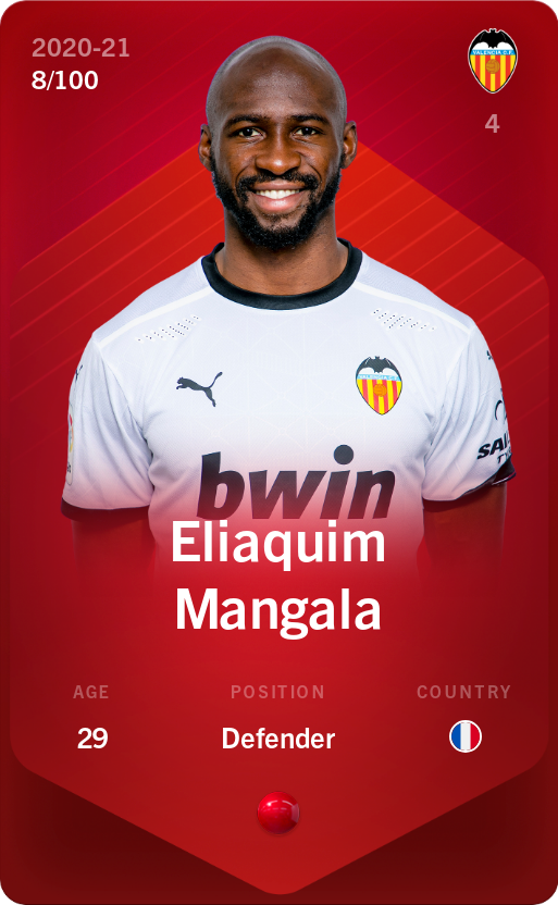 Sorare - Sorare Official - Eliaquim Mangala 2020-21 • Rare 8/100 - NFT # 111219694028476401611227752534981206049502715999221562404920708020977015785259