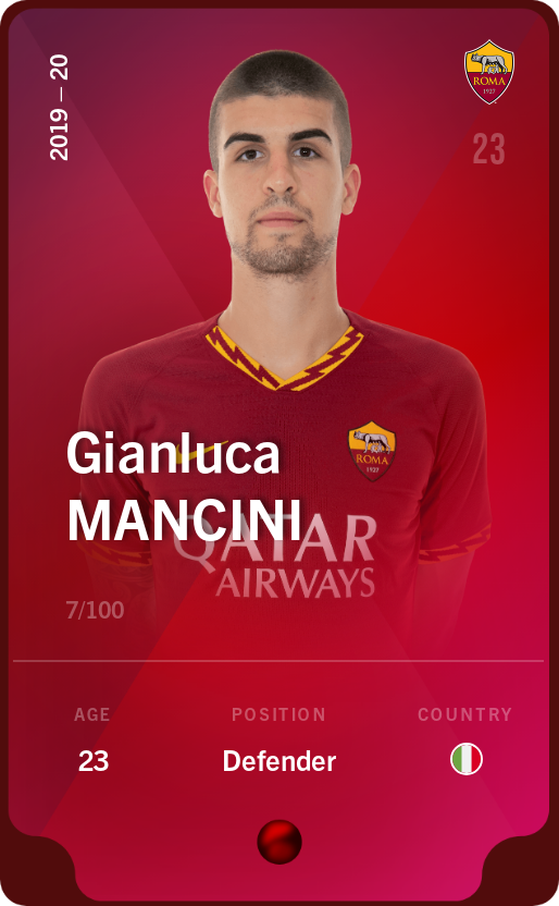 Sorare - Sorare Official - Gianluca Mancini 2019-20 • Rare 7/100 - NFT # 18772407944806213337489166322919534499711098235171872986935851636221782321592