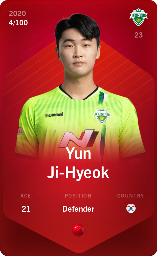 Sorare - Sorare Official - Yun Ji-Hyeok 2020-21 • Rare 4/100 - NFT # 84148649228305727566972179053689342875922667125231926687656352008560045460828