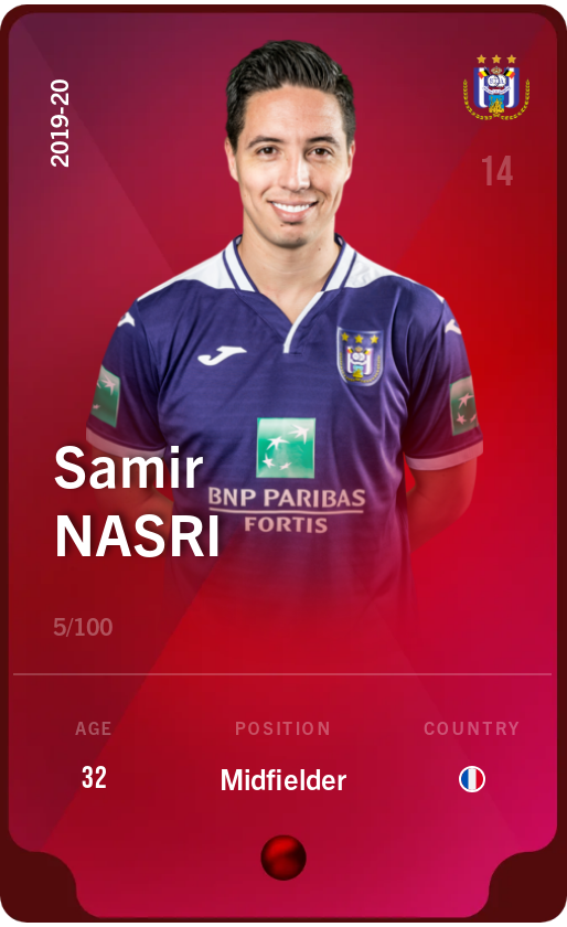 Sorare - Sorare Official - Samir Nasri 2019-20 • Rare 5/100 - NFT # 10235116553483046306814407408862101846046214656531239201631037131695146878941