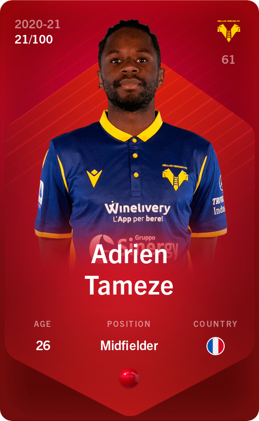 Sorare - Sorare Official - Adrien Tameze 2020-21 • Rare 21/100 - NFT # 22236811847399931838394270135687403987640511904890257518890646605168238662407