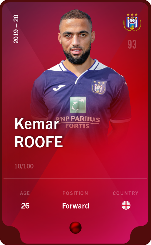 Sorare - Sorare Official - Kemar Roofe 2019-20 • Rare 10/100 - NFT # 37410376185147826162142639576648985657684778731339541924515332518105455199470