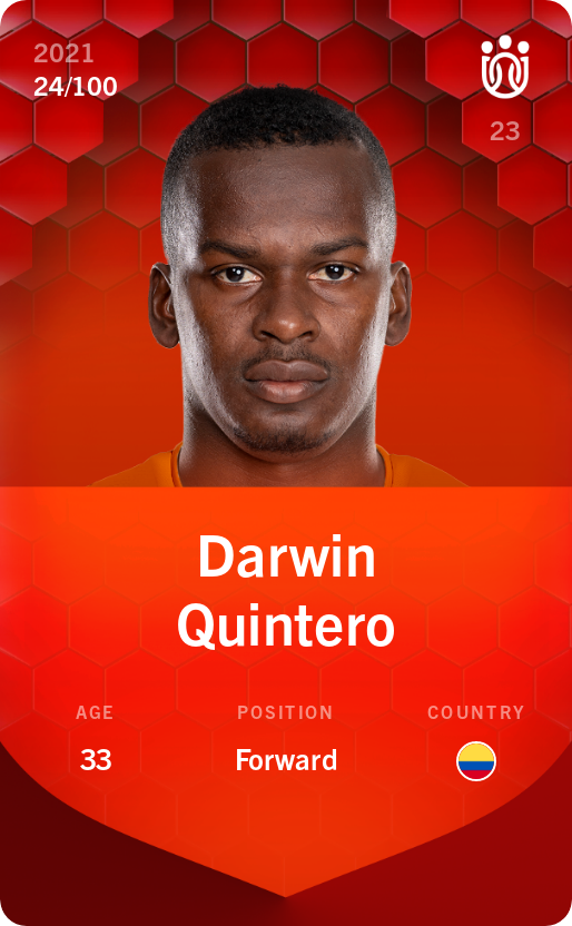 Sorare - Sorare Official - Darwin Quintero 2021-22 • Rare 24/100 - NFT # 100512194774648299312285998323106229118962852957369163741642592823966226680553