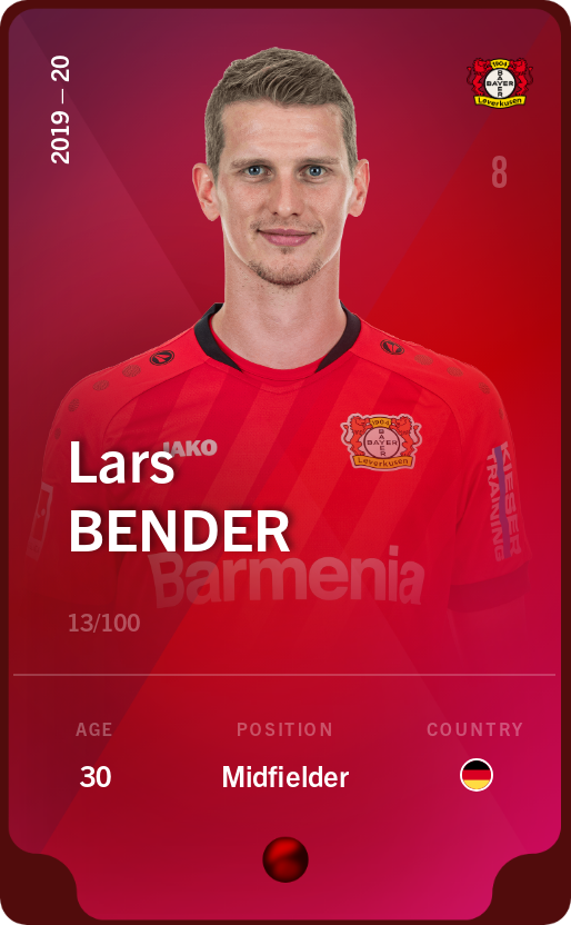 Sorare - Sorare Official - Lars Bender 2019-20 • Rare 13/100 - NFT # 102242818400375920150729980154324518833493047552540243203461681529036433029869