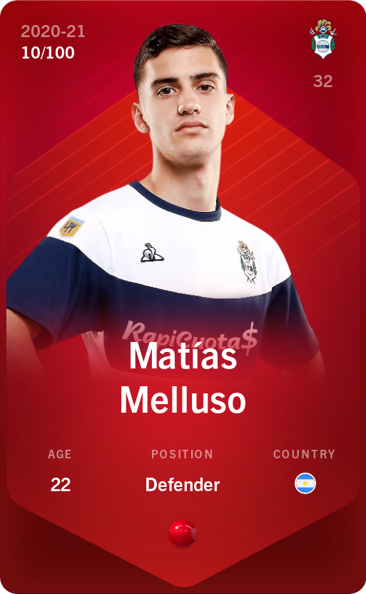 Sorare - Sorare Official - Matías Melluso 2020-21 • Rare 10/100 - NFT # 35594014243002900399595119827546794878201704699244166771832859024854400175829