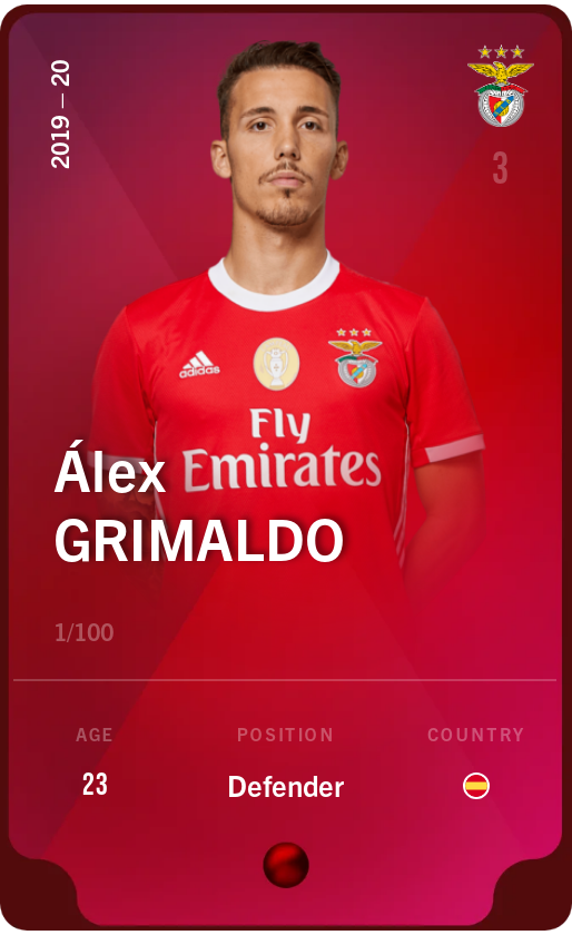 Sorare - Sorare Official - Álex Grimaldo 2019-20 • Rare 1/100 - NFT # 13882932491426504048148182892732300904845779607066391676449529602189545841311