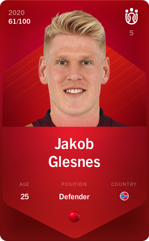 Sorare - Sorare Official - Jakob Glesnes 2020-21 • Rare 61/100 - NFT # 66141760974309727541752487733128935691358912142639920335355370511304928592124