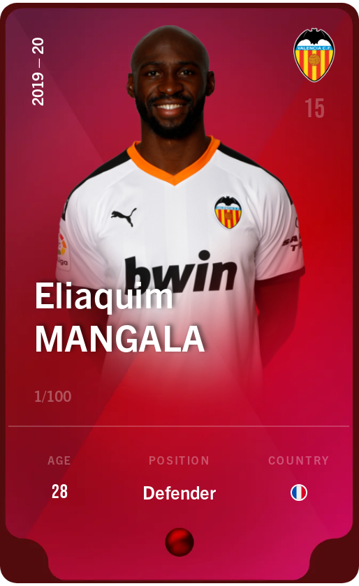 Sorare - Sorare Official - Eliaquim Mangala 2019-20 • Rare 1/100 - NFT # 81500673355950448924852959312327874642430499305489921080493940995070436603470