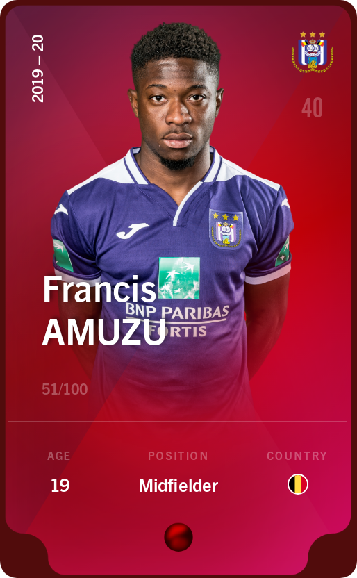 Sorare - Sorare Official - Francis Amuzu 2019-20 • Rare 51/100 - NFT # 29200056937307162744613437922370050893649142105151093777536562011102238082063