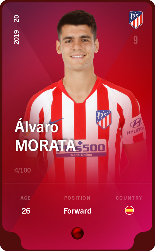 Sorare - Sorare Official - Álvaro Morata 2019-20 • Rare 4/100 - NFT # 87405034173685417425631476976015694429957065728855717224485894626834038343914