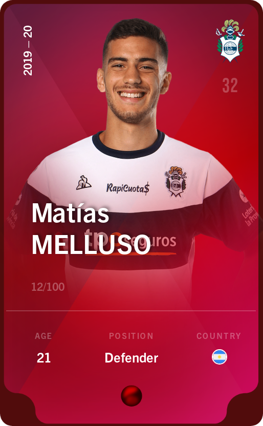 Sorare - Sorare Official - Matías Melluso 2019-20 • Rare 12/100 - NFT # 7049706236520485576645199197143453346278115162692036546561945655179746333490