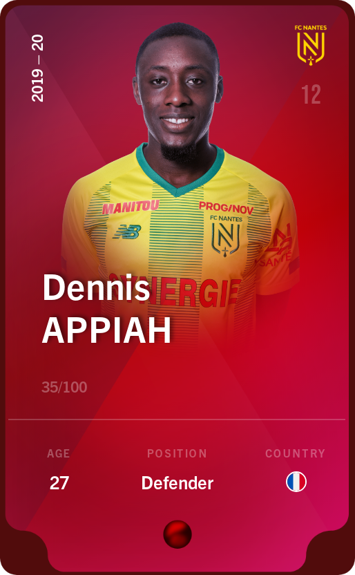 Sorare - Sorare Official - Dennis Appiah 2019-20 • Rare 35/100 - NFT # 78997519444272383407604254895579469190574050875928291655626363813665545544779
