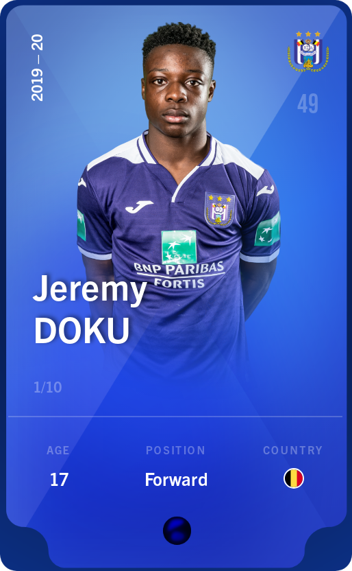 Sorare - Sorare Official - Jeremy Doku 2019-20 • Super Rare 1/10 - NFT # 26599705156521190248140750765651249590268168809815890307882869322880280727411
