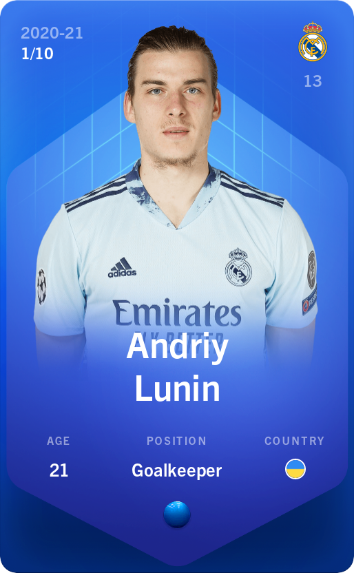 Sorare - Sorare Official - Andriy Lunin 2020-21 • Super Rare 1/10 - NFT # 79032649035572545256897511402812230887967370518047077284731593155927628794548