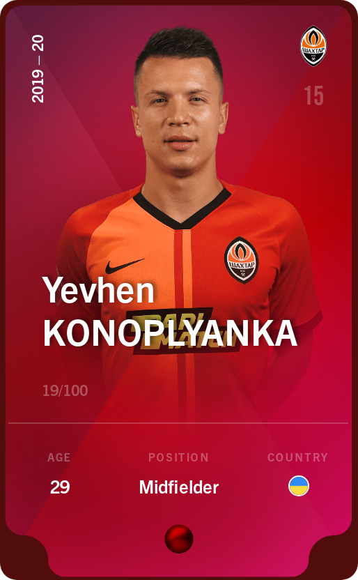 Sorare - Sorare Official - Yevhen Konoplyanka 2019-20 • Rare 19/100 - NFT # 112342688301635242771302130007299829611283207406183313112766641191854492309322