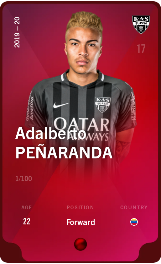 Sorare - Sorare Official - Adalberto Peñaranda 2019-20 • Rare 1/100 - NFT # 38082056202149123969713087041234659143191972232330967060893832488148545211319