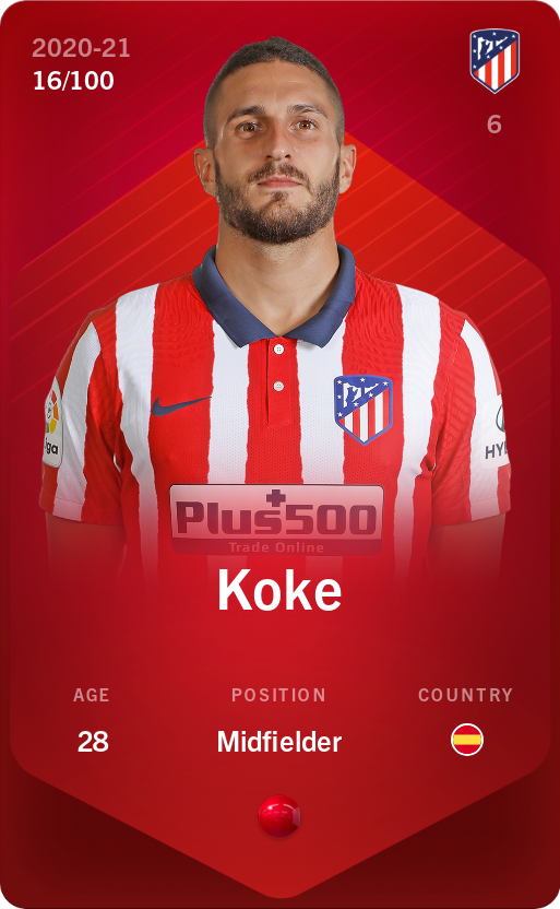 Sorare - Sorare Official - Koke 2020-21 • Rare 16/100 - NFT # 14320219839713905190290505074993470631533516152295170474952464572367269672729