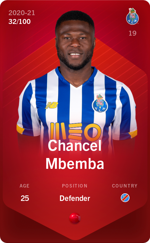 Sorare - Sorare Official - Chancel Mbemba 2020-21 • Rare 32/100 - NFT # 62194543112899611355661991181807840018802836794871252629915512669804282406399
