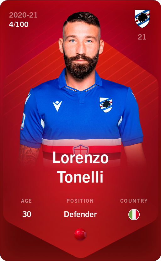 Sorare - Sorare Official - Lorenzo Tonelli 2020-21 • Rare 4/100 - NFT # 76413622067836114258114987495587541514663466790844643902531366140348168202923