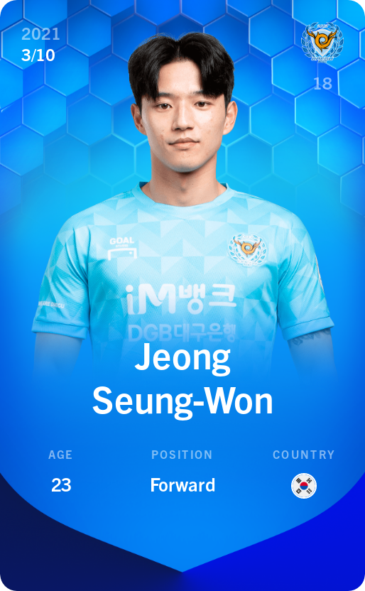 Sorare - Sorare Official - Jeong Seung-Won 2021-22 • Super Rare 3/10 - NFT # 77774232472921041709980039725835107897211200664877660090544399508286506228307