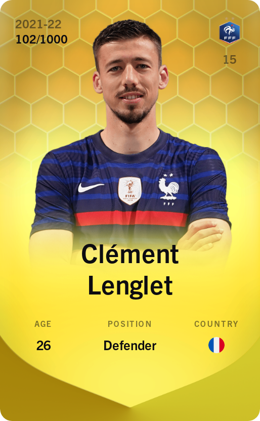 Sorare - Sorare Official - Clément Lenglet 2021-22 • Limited 102/1000 - NFT # 81524684656743395328224195156253226725356479851836249514142498607565558239114