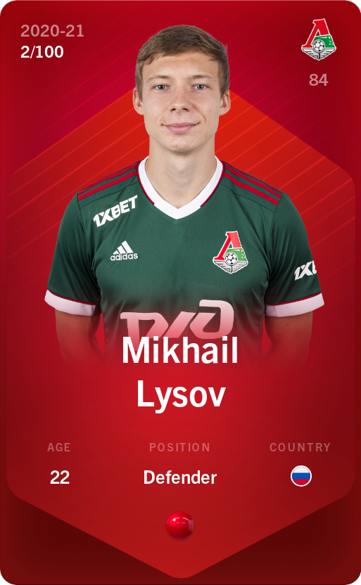 Sorare - Sorare Official - Mikhail Lysov 2020-21 • Rare 2/100 - NFT # 1862338382609956238639575658955235886528495893731674621597741696386749945020