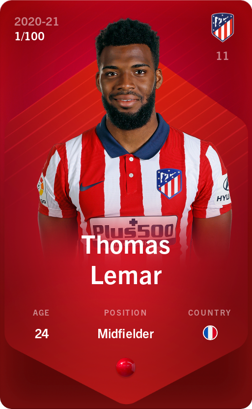 Sorare - Sorare Official - Thomas Lemar 2020-21 • Rare 1/100 - NFT # 63734342601251523336076157615044626189548338091812497495091958911520368583997