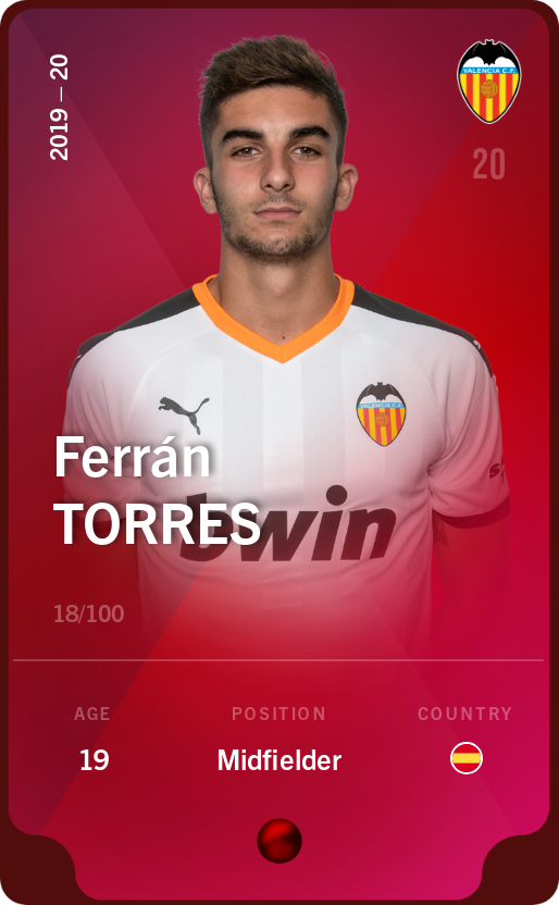 Sorare - Sorare Official - Ferrán Torres 2019-20 • Rare 18/100 - NFT # 20502268365390363204403771717493432636618769825031925875445755052744079487905