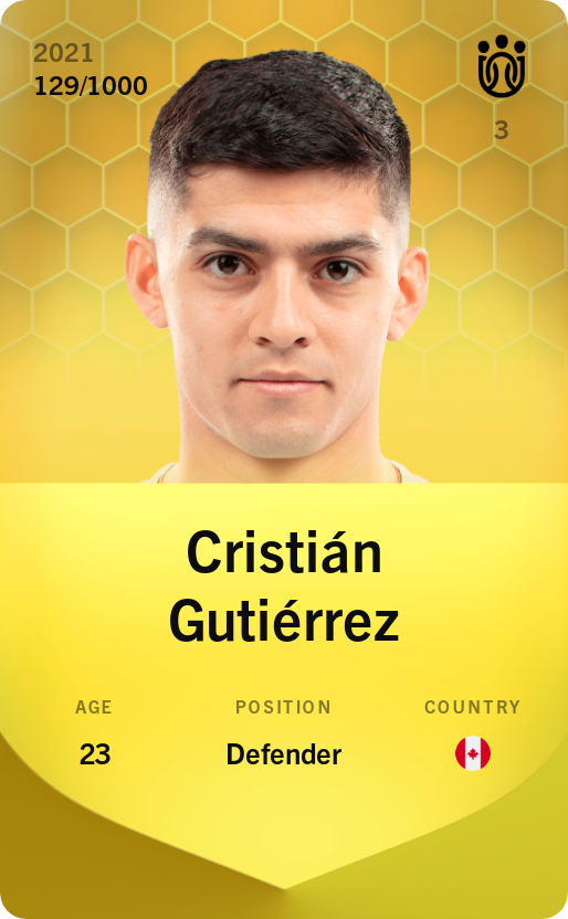 Sorare - Sorare Official - Cristián Gutiérrez 2021-22 • Limited 129/1000 - NFT # 91735479069272907489013428348363771230165256423309922873933279566976022611745