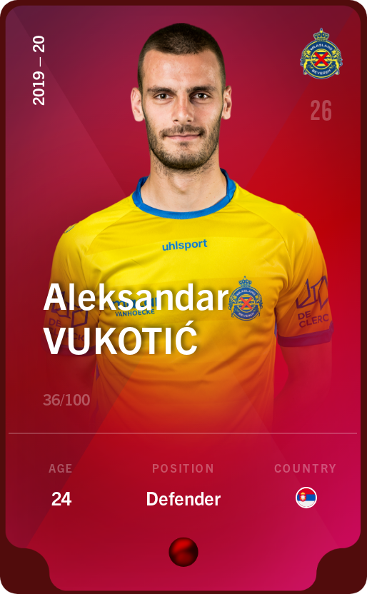 Sorare - Sorare Official - Aleksandar Vukotić 2019-20 • Rare 36/100 - NFT # 40118542118962298151409689749491157859882969010841101333936376009707096830827