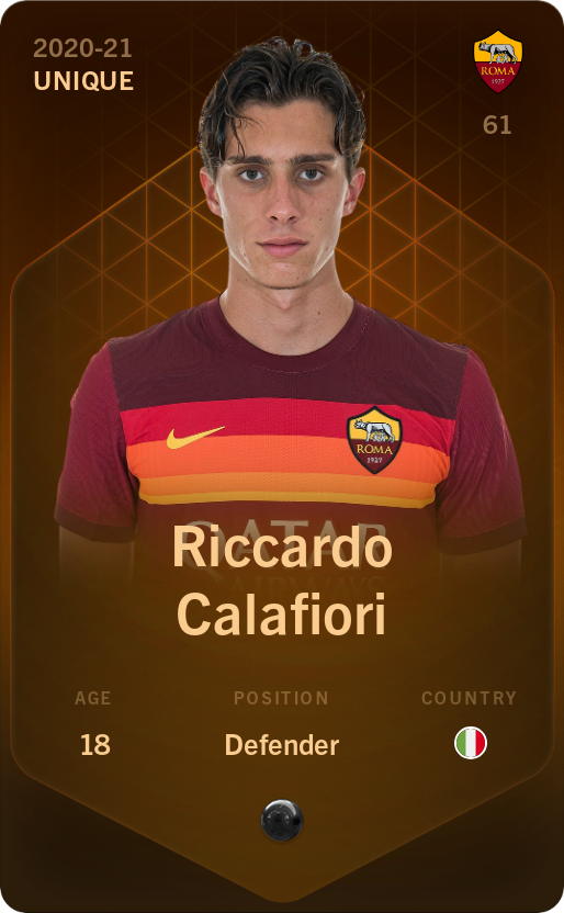 Sorare - Sorare Official - Riccardo Calafiori 2020-21 • Unique - NFT # 49921620774337582950348282532274226133025513484714314776592924272867634100429