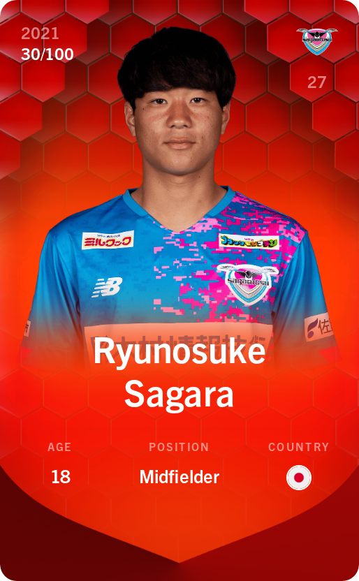 Sorare - Sorare Official - Ryunosuke Sagara 2021-22 • Rare 30/100 - NFT # 76727394574192961859554221809443138699074034149802886056213918897643124780887