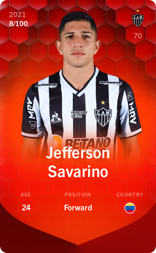 Sorare - Sorare Official - Jefferson Savarino 2021-22 • Rare 8/100 - NFT # 18321812287276934990455925712021092507885815950106472994930727606284277051608