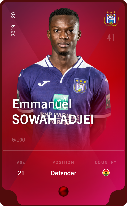 Sorare - Sorare Official - Emmanuel Sowah Adjei 2019-20 • Rare 6/100 - NFT # 32106442904218519942366345356904665972913578722034516775199470440810416792915