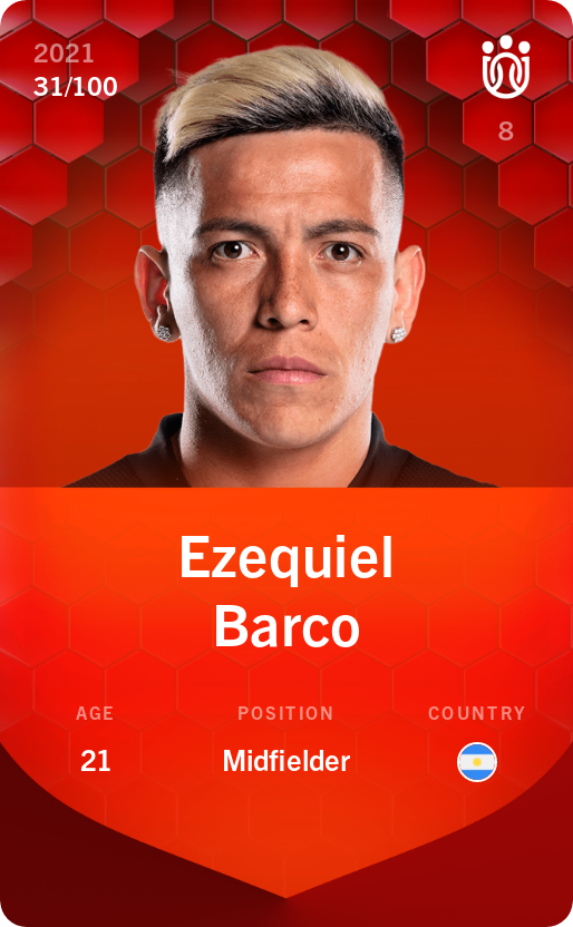 Sorare - Sorare Official - Ezequiel Barco 2021-22 • Rare 31/100 - NFT # 72820452915235708160935693627946400538433471854511876023700476489137064689903