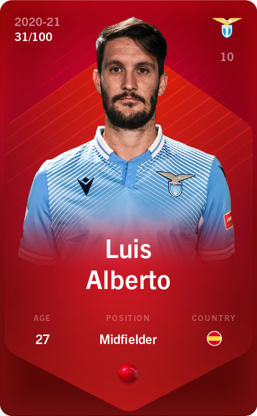 Sorare - Sorare Official - Luis Alberto 2020-21 • Rare 31/100 - NFT # 110709118045101225626493586138313795403375315246819070652149790688969888845617