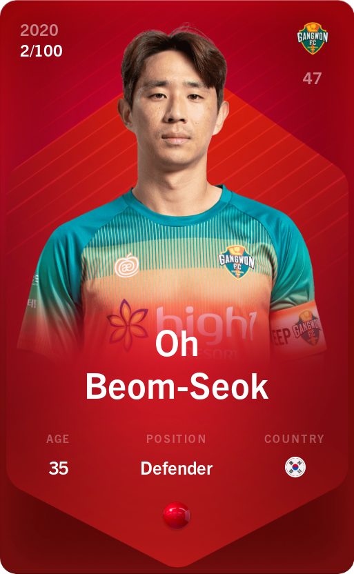 Sorare - Sorare Official - Oh Beom-Seok 2020-21 • Rare 2/100 - NFT # 26739928655467459502979246960431609490314846140228427907242190524185765685847